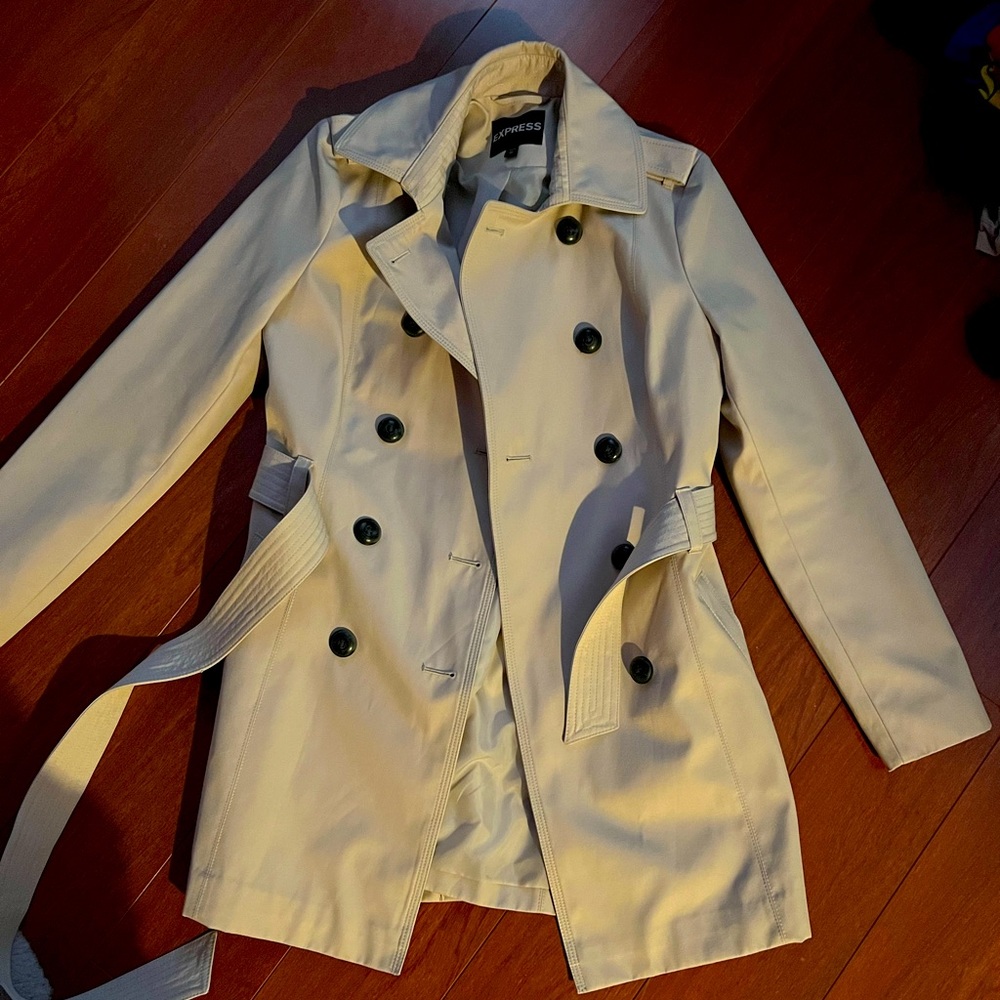 Express tan peacoat trenchcoat spring formal